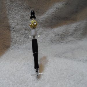 handmade back, yellow & white beaded writing pen